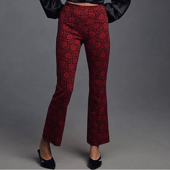 Maeve for Anthropologie Margot flared cropped pant red rose print size S EUC - Picture 9 of 14